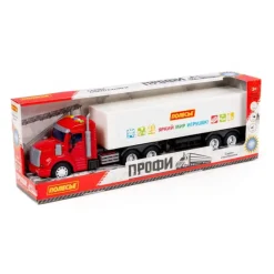 POLESIE 93462 "Profi", samochód-ciągnik z naczepą inercyjny (ze światłem i dźwiękiem) (czerwono-biały) (w pudełku)