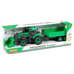 POLESIE 91826 Traktor + ładowarka Progress zielony z przyczepą burtową