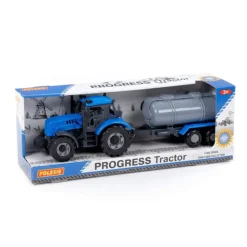 POLESIE 91550 Traktor Progress inercyjny z przyczepą cysterną, niebieski w pudełku