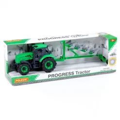 POLESIE 91307 Traktor "Progres" inercyjny z pługiem zielony w pudełku