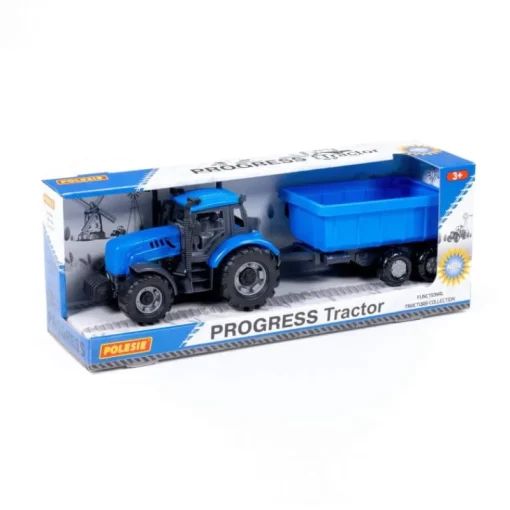 POLESIE 91277 Traktor "Progres" inercyjny z przyczepą niebieski w pudełku