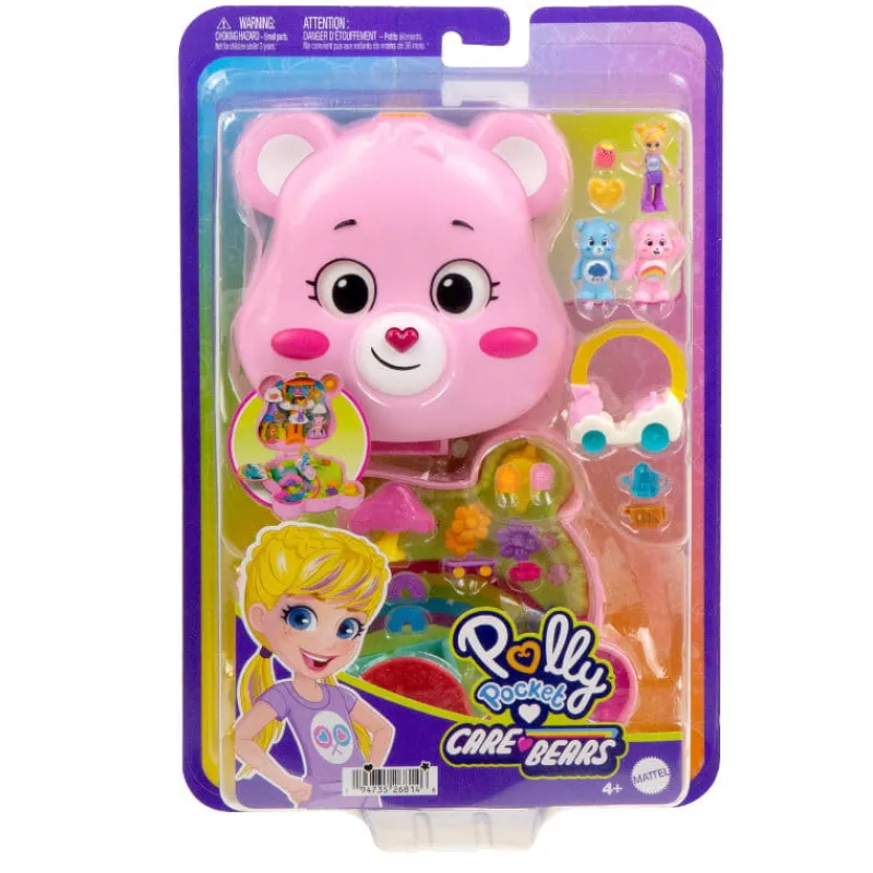 MATTEL Polly Pocket Troskliwe Misie Zestaw kompaktowy: mikro lalka Polly, dwie figurki misiów, pojazd zabawka i akcesoria JCC14