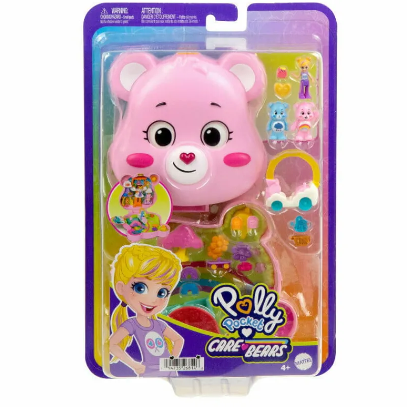 MATTEL Polly Pocket Troskliwe Misie Zestaw kompaktowy: mikro lalka Polly, dwie figurki misiów, pojazd zabawka i akcesoria JCC14