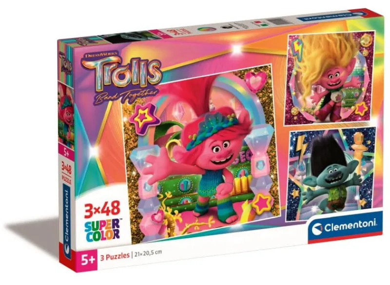 CLEMENTONI PROMO Puzzle 3x48el SuperColor square Trolls 3 25292