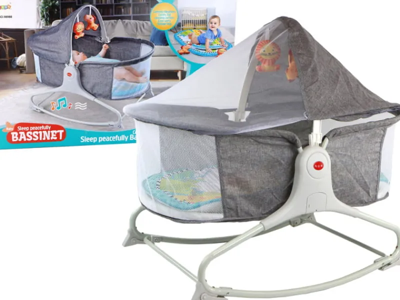 INNI PROMO Łóżeczko bujaczek 2w1 szary + efekty dźwiękowe LeanToys 16244