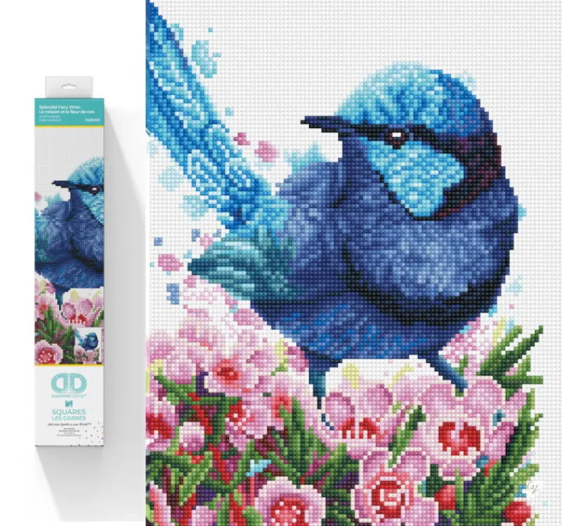 DANTE PROMO Haft diamentowy Diamond Dotz Diamentowa mozaika Niebieski ptaszek w kwiatach Splendid Fairy Wren 35x43cm DQ10023