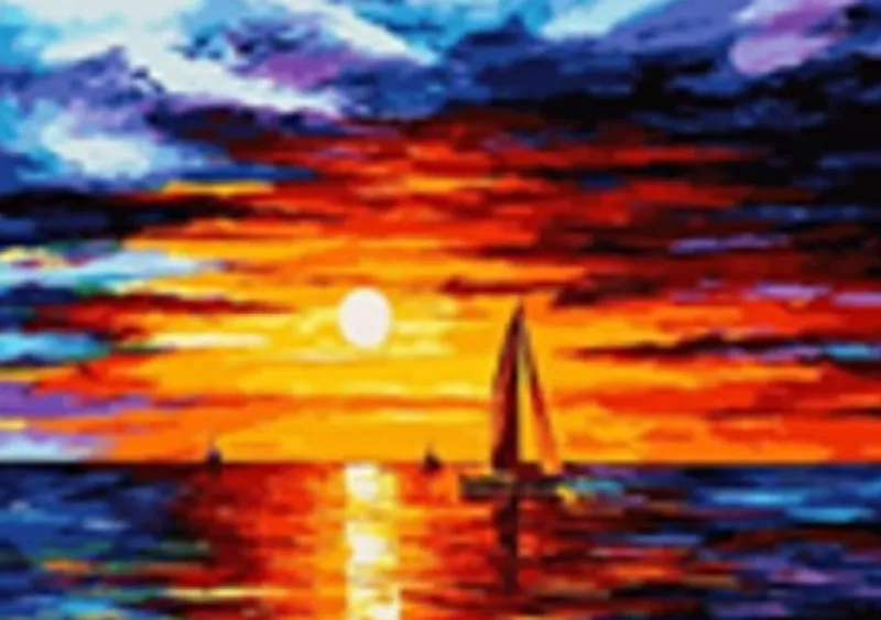 NORIMPEX PROMO Haft Diamentowy Diamentowa mozaika Żaglówka Zachód Słońca 40x30cm 6409