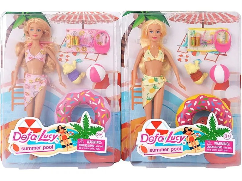 ADAR PROMO Lalka 29cm surferka z zestawem plażowym 538849 mix cena za 1 szt lalka w stroju kąpielowym, pies, koło do pływania, piłka plażowa, kocyk, 2x okulary, 2x butelki z sokiem, opaska z daszkiem