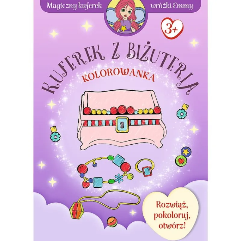 Dzieci TREFL PROMO Magiczny kuferek wróżki Emmy. Rozwiąż, pokoloruj, otwórz! Kuferek z biżuterią KS66089