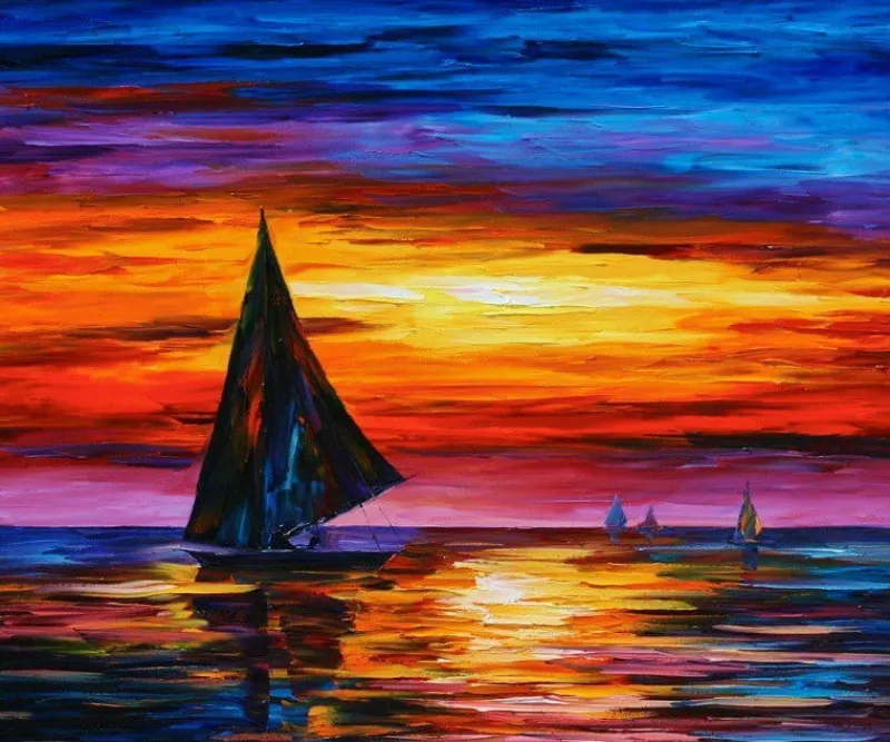 NORIMPEX PROMO Malowanie po numerach Żaglówki na tle zachodu słońca 40x50cm 1008892