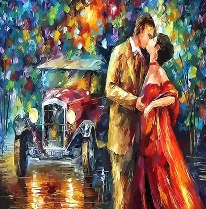 NORIMPEX PROMO Malowanie po numerach Kobieta i mężczyzna auto retro 40x50cm 1008971