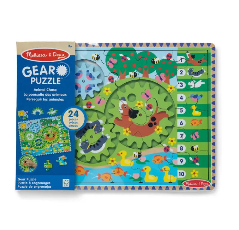 MELISSA & DOUG PROMO MELISSA Drewniana układanka z kołami zębatymi Zwierzęta 24el 31004