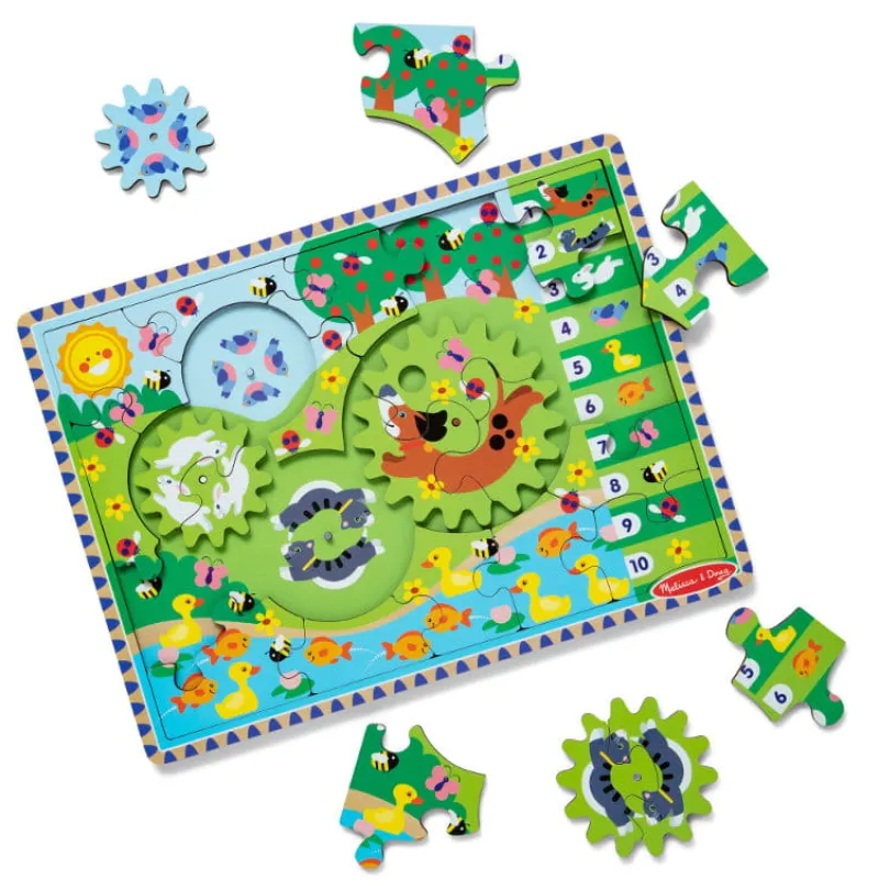 MELISSA & DOUG PROMO MELISSA Drewniana układanka z kołami zębatymi Zwierzęta 24el 31004