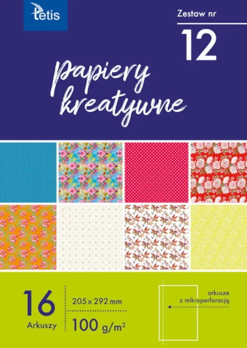 TETIS PROMO Papiery kreatywne A4 205x292mm 16 arkuszy zestaw nr 12 KB030-12