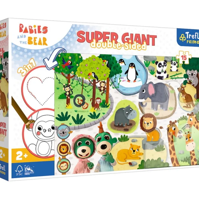 TREFL PROMO Puzzle dwustronne 15el SUPER GIANT 3w1 Bobaski w ZOO 42000