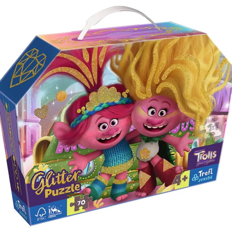 TREFL PROMO Puzzle 70el glitter w kuferku Brokatowe Trolle. Trolls 3 53021