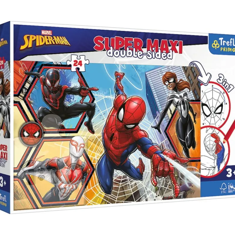 TREFL Puzzle dwustronne 24el SUPER MAXI 3w1 Spiderman wyrusza do akcji 41006