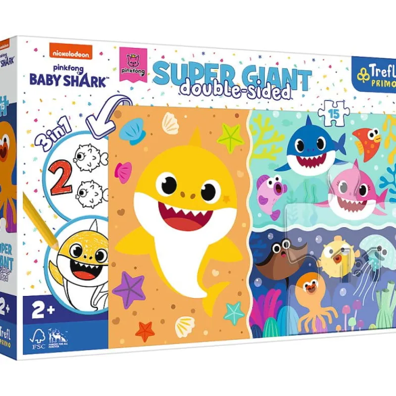 TREFL Puzzle dwustronne 15el SUPER GIANT 3w1 Mały rekin / Baby Shark 42004
