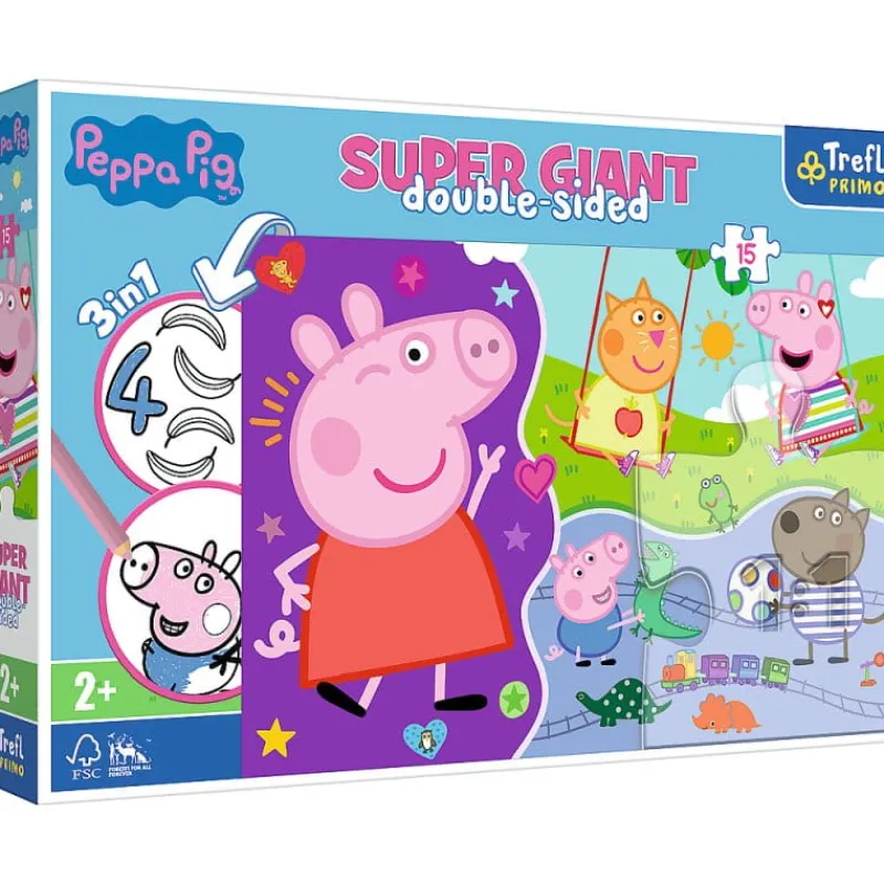 TREFL Puzzle dwustronne 15el SUPER GIANT 3w1 Poznaj wesołą Świnkę Peppę. Peppa Pig 42003