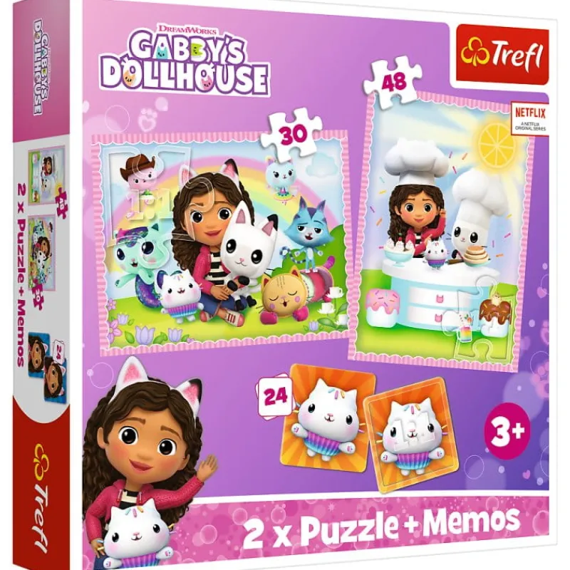 TREFL Puzzle 2w1 + memos Gabi z Kocim Przyjacielem. Koci Domek Gabi. Gabby's Dollhouse 93382