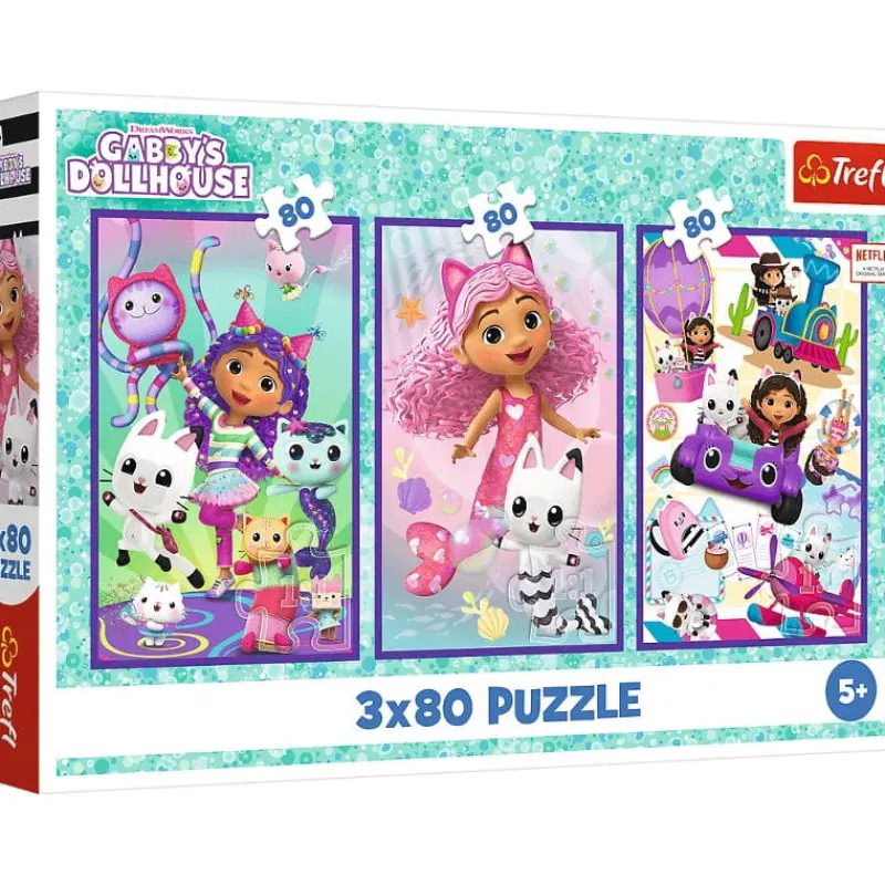 TREFL Puzzle 3x80el Kolorowe dni Gabby. Koci Domek Gabi 34882