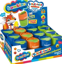 MAJEWSKI Temperówka podwójna metalowa z pojemnikiem standard Bambino p12 mix cena za 1szt