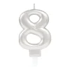 AMSCAN Świeczka cyferka 8 Sparkling Celebrations z uchwytem srebro 9,3cm 9903696