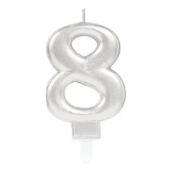 AMSCAN Świeczka cyferka 8 Sparkling Celebrations z uchwytem srebro 9,3cm 9903696