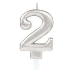 AMSCAN Świeczka cyferka 2 Sparkling Celebrations z uchwytem srebro 9,3cm 9903690