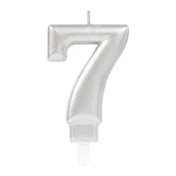 AMSCAN Świeczka cyferka 7 Sparkling Celebrations z uchwytem srebro 9,3cm 9903695