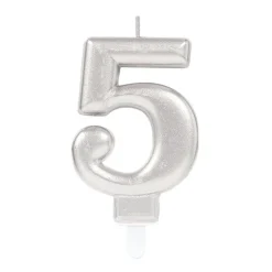 AMSCAN Świeczka cyferka 5 Sparkling Celebrations z uchwytem srebro 9,3cm 9903693