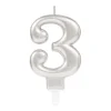 AMSCAN Świeczka cyferka 3 Sparkling Celebrations z uchwytem srebro 9,3cm 9903691