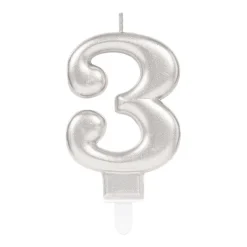AMSCAN Świeczka cyferka 3 Sparkling Celebrations z uchwytem srebro 9,3cm 9903691