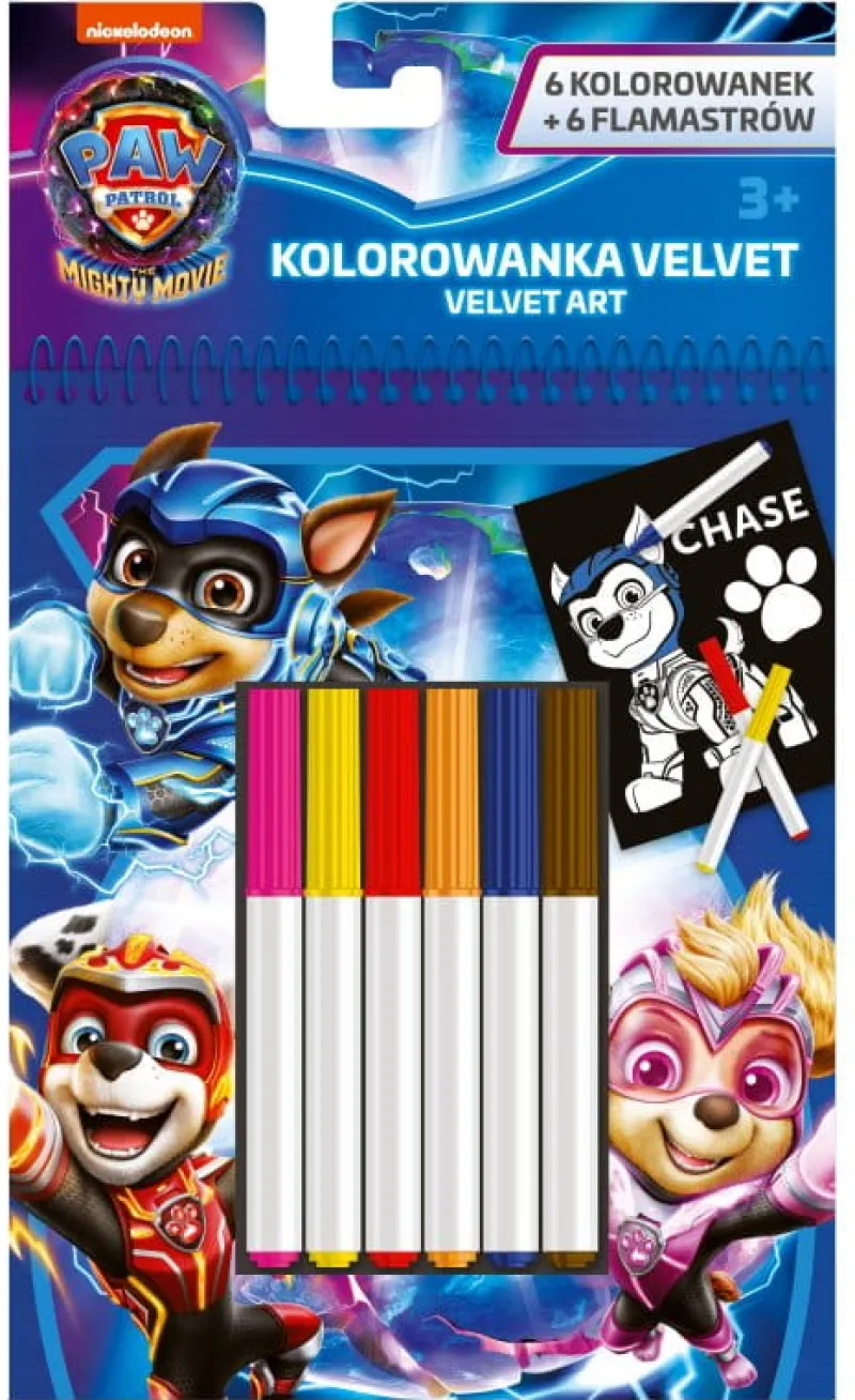 Dzieci MAJEWSKI Zestaw aksamitnych kolorowanek z flamastrami 12 elementów Psi Patrol Paw Patrol
