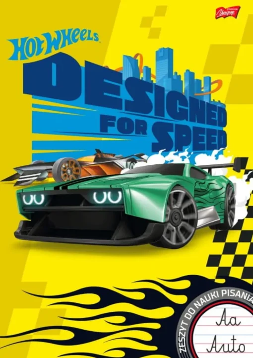MAJEWSKI Zeszyt do nauki pisania A4 32k Hot Wheels linia podwójna dwukolorowa laminowany p15 mix cena za 1 szt